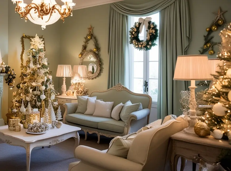 Dettagli decorativi natalizi shabby chic in tonalità chiare